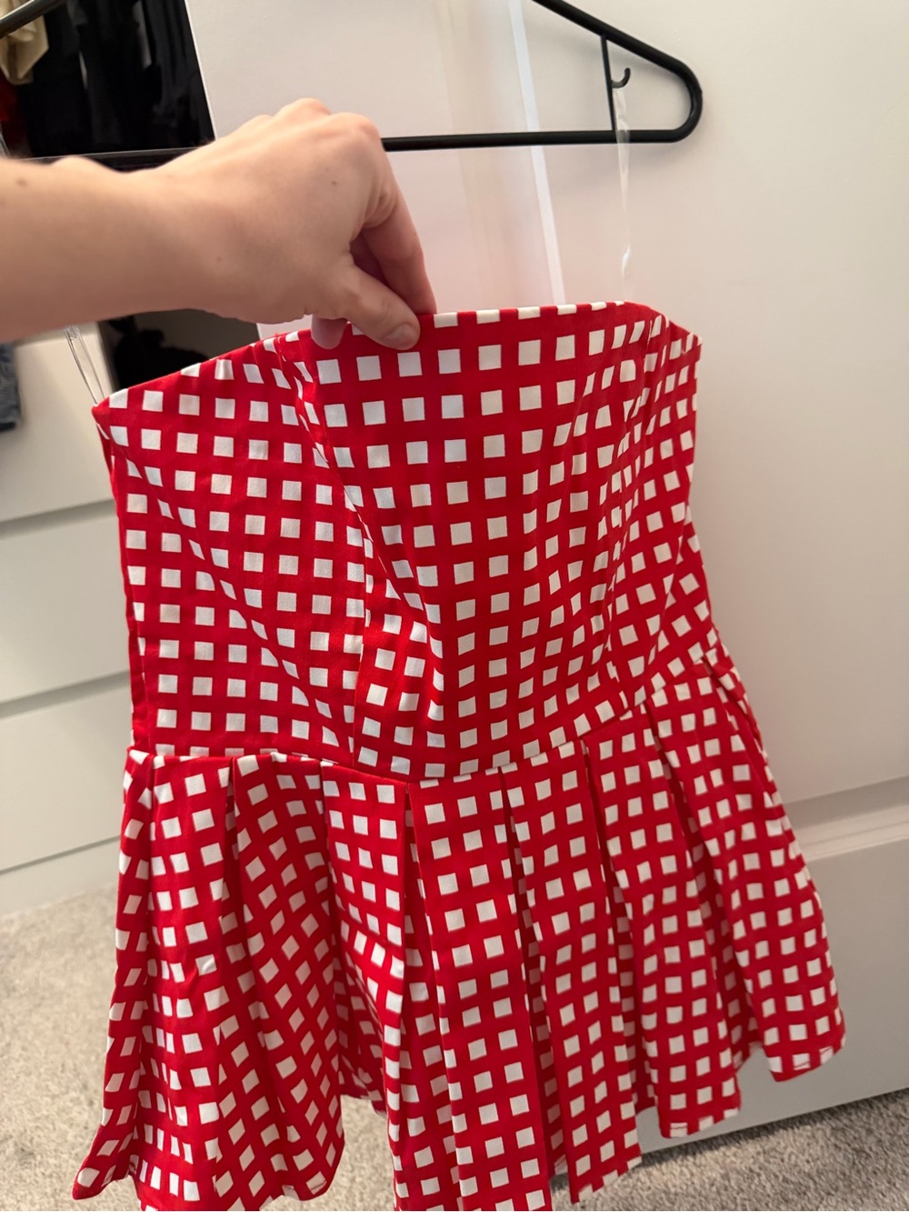 entro Red and White Gingham Strapless Skater Dress